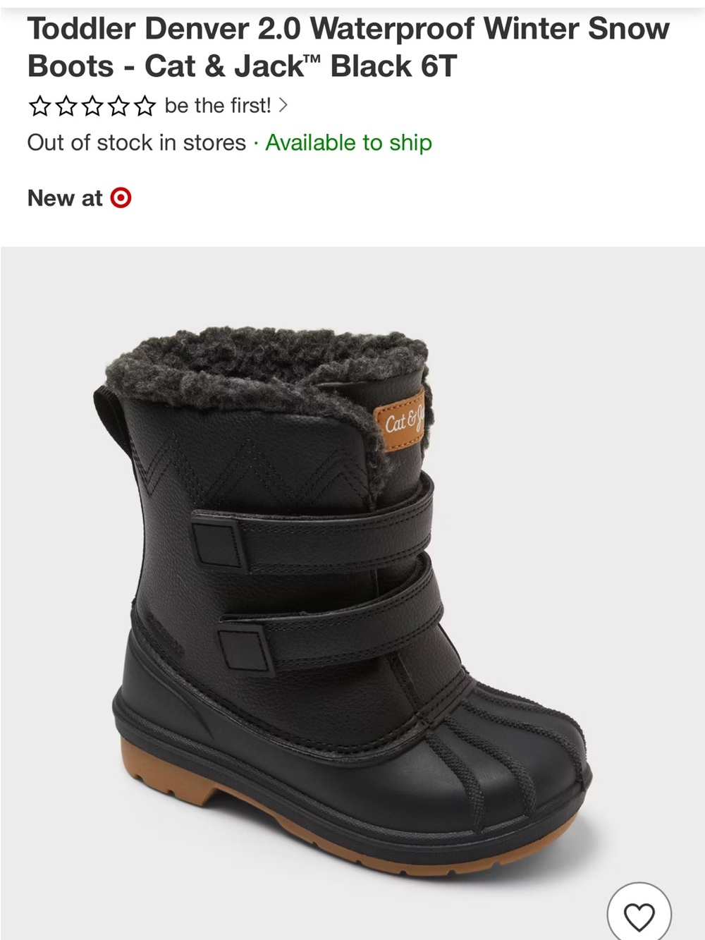 Cat & Jack Black Faux Fur Waterproof Toddler Winter Boots